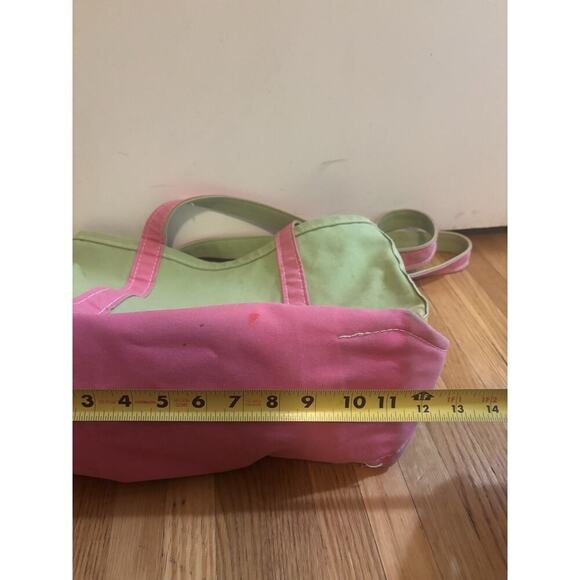 Vintage LL Bean Boat & Tote Bag USA Made Green Pink Long Straps - Picture 7 of 8